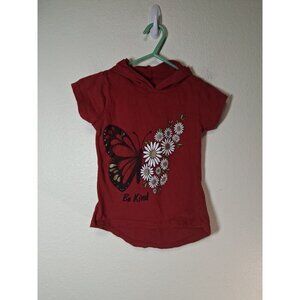 Just 2 Cute Hoodie Tee Y2K Retro Boho Butterfly Floral Cottage Girls Size 4 Red